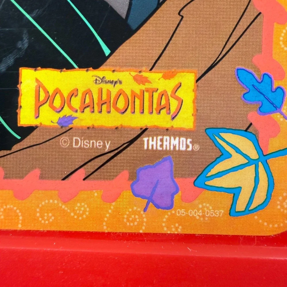 POCAHONTAS Vintage 1990s Disney Red Plastic Lunch Box Thermos Meeko Flit 90s Kid